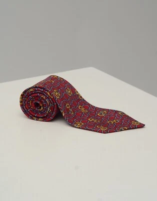 CELINE Paris Luxury Men's Red Silk Chain Print Tie Cravat Made in Spain Foto 1 de 4