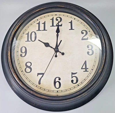 45Min 14" Round Retro Style Wall Clock w/ Aged Finish Battery Operated Silent - Image 1 of 4