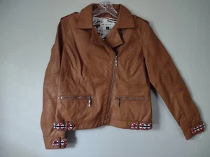 Giacca donna Montana Co piccola full zip ecopelle marrone impreziosita da perline nuova - Foto 1 di 7