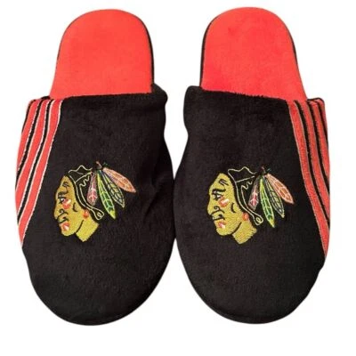 NWOT NHL Chicago Blackhawks Plush Slide Slippers Men's XL 13-14 Embroidered Logo - Image 1 of 4