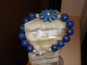 HANDGEMACHTES HERRENARMBAND 8 1/2" 10 MM BLAUER LAPIS & STERLINGSILBER PERLEN - Bild 1 von 5