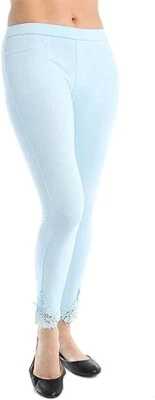 HUE Mujer Encaje Ribete Verano Piqué Skimmer X-Pequeño 0-2 Cintura 21" Azul Claro Foto 1 de 3