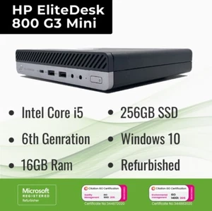 HP Pc EliteDesk 800 G3 Mini Core i5-6th Gen 16GB RAM 256GB SSD Windows 10 - Picture 1 of 3