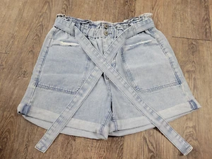 Wish List Belted Denim Light Wash Ruffle Top Jean Shorts Size Large - Picture 1 of 6