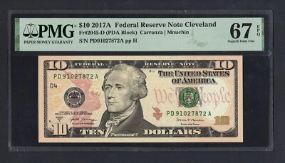 United States-Fed. Reserve 10 Dollars 2017A Fr#2045-D (PDA Block) UNC Grade 67 - Image 1 of 2