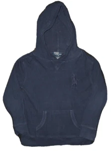 POLO RALPH LAUREN HOODIE BOYS KIDS 5 DARK NAVY INTERLOCK WAFFLE THERMAL PREOWNED - Picture 1 of 3