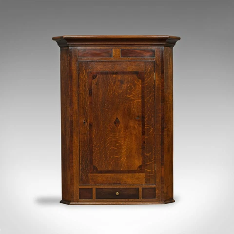 Antique Corner Cabinet, English, Georgian, Oak, Hanging, Wall Cupboard, c.1780 Cover