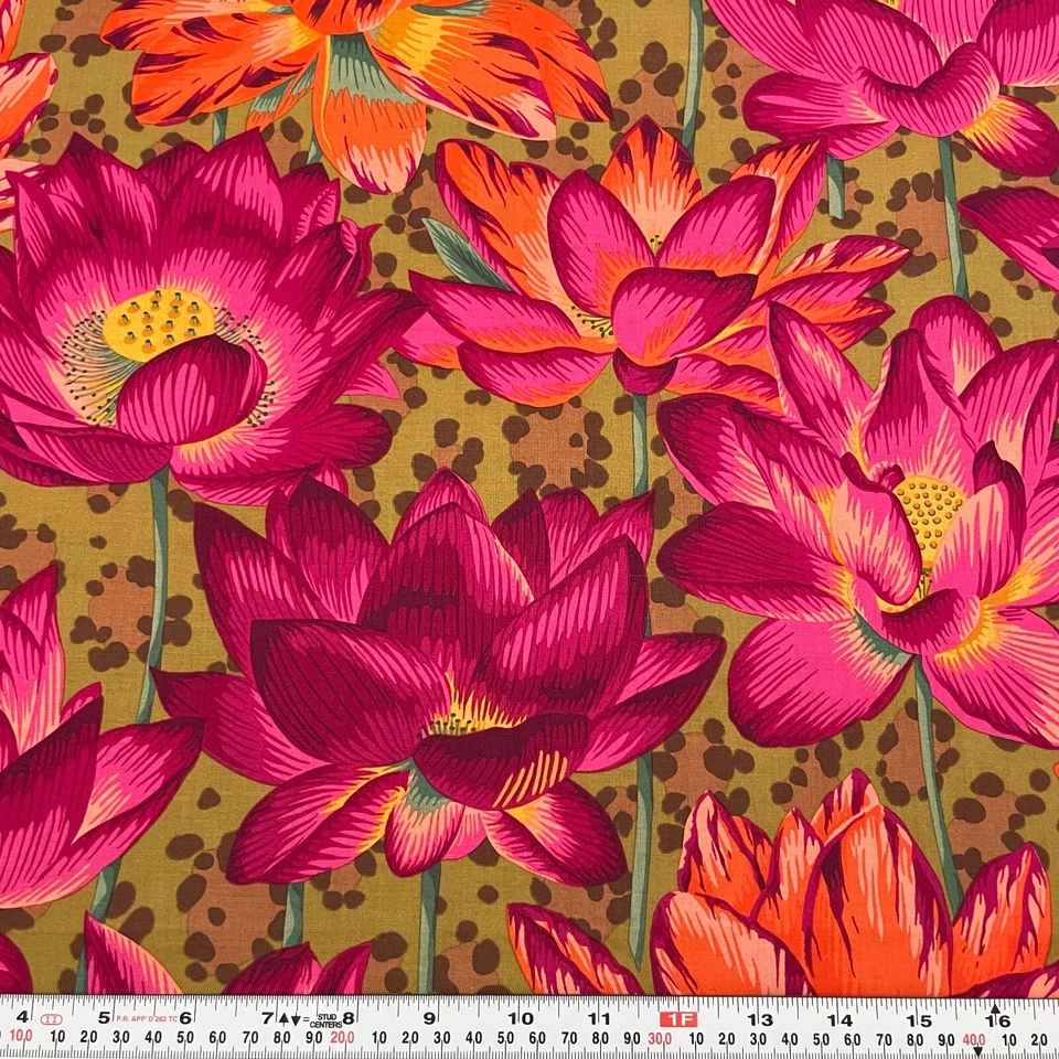 Philip Jacobs Leopard Lotus for Rowan Olive Green Cotton by the HALF YARD - Image 1 of 2