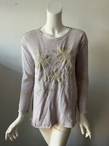 JOHNNY WAS Zosia Pink Embroidered Waffle Knit Round Neck Sweater Sweatshirt S - Picture 1 of 6