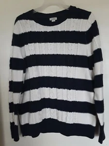 Suéter para mujer LL Bean 100 % algodón tejido con cable azul marino marfil talla L - Imagen 1 de 5