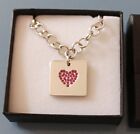 Chunky Trace Chain, Deep Pink Crystal Heart Pendant Necklace. Boxed Gift Idea.