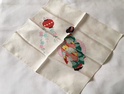 Pañuelo vintage japonés niña geisha 100 % seda pañuelo Foto 1 de 4