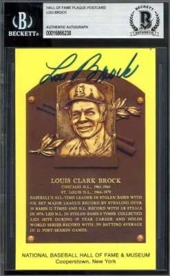 Placa postal autógrafa firmada por Lou Brock Beckett BAS del Salón de la Fama de oro Foto 1 de 2