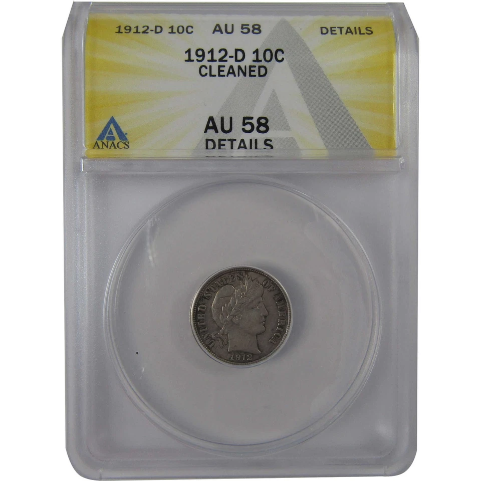 1912 D Barber Dime AU 58 Details ANACS Silver 10c Coin SKU:CPC1201 - Image 1 of 4
