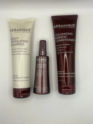 Champú estimulante del cuero cabelludo Keranique y acondicionador voluminizador de queratina 9 oz + spray Foto 1 de 4