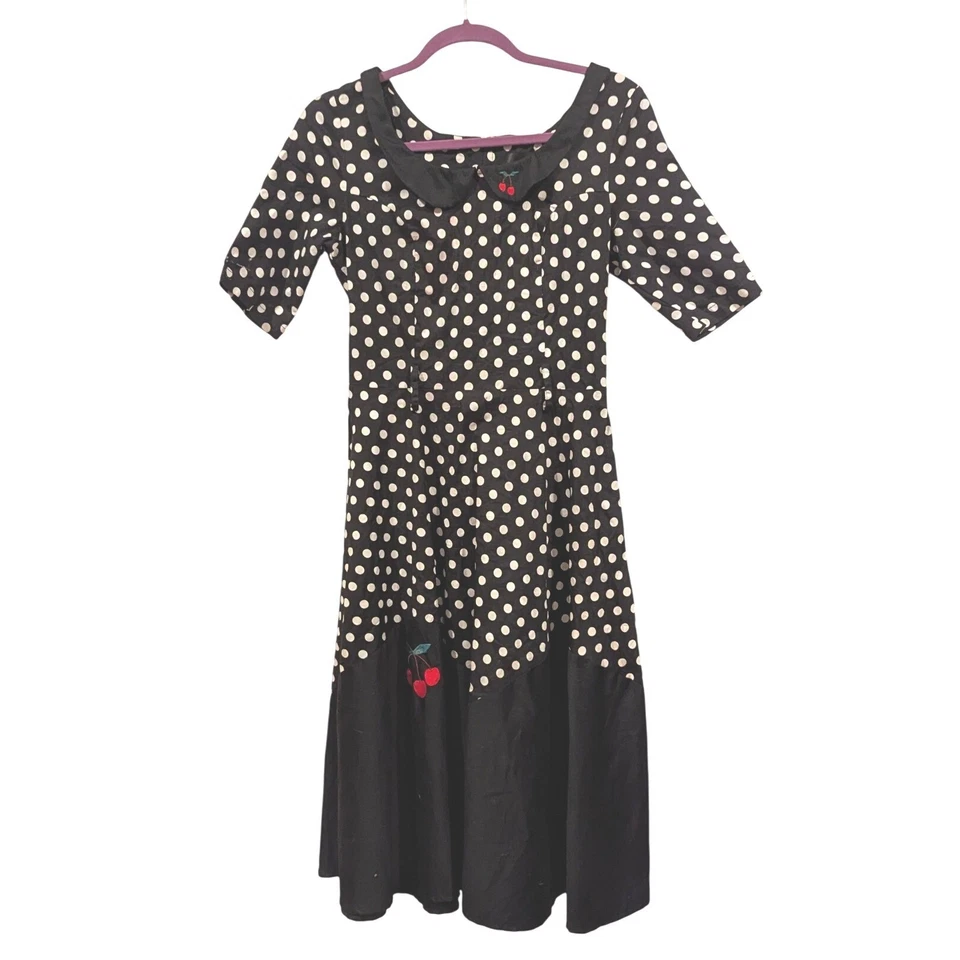 Vestido Columpio Collectif London Negro Lunares Cereza Rockabilly Años 50 Reino Unido 12 Mediano Foto 1 de 4