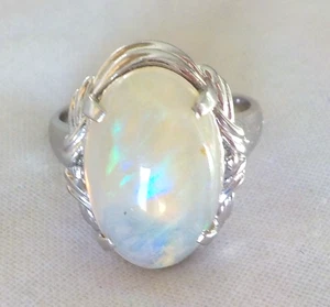 Anillo de ópalo precioso de gelatina vibrante de platino pesado - 7,62 gms, talla 6,75, 3,54 ctw - Imagen 1 de 12