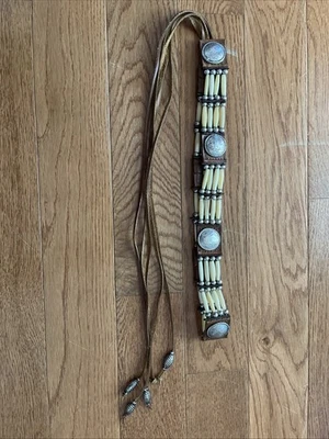 Tony Lama Style Vintage Concho Belt Leather Silver Women’s Western No Buckle Tie - Image 1 of 4