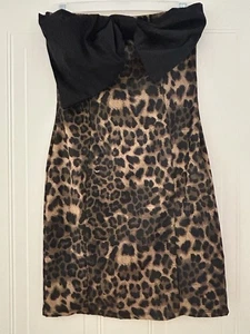 ASOS DESIGN Strapless Leopard Print Mini Dress with Black Bow UK 8-10 Small - Picture 1 of 13
