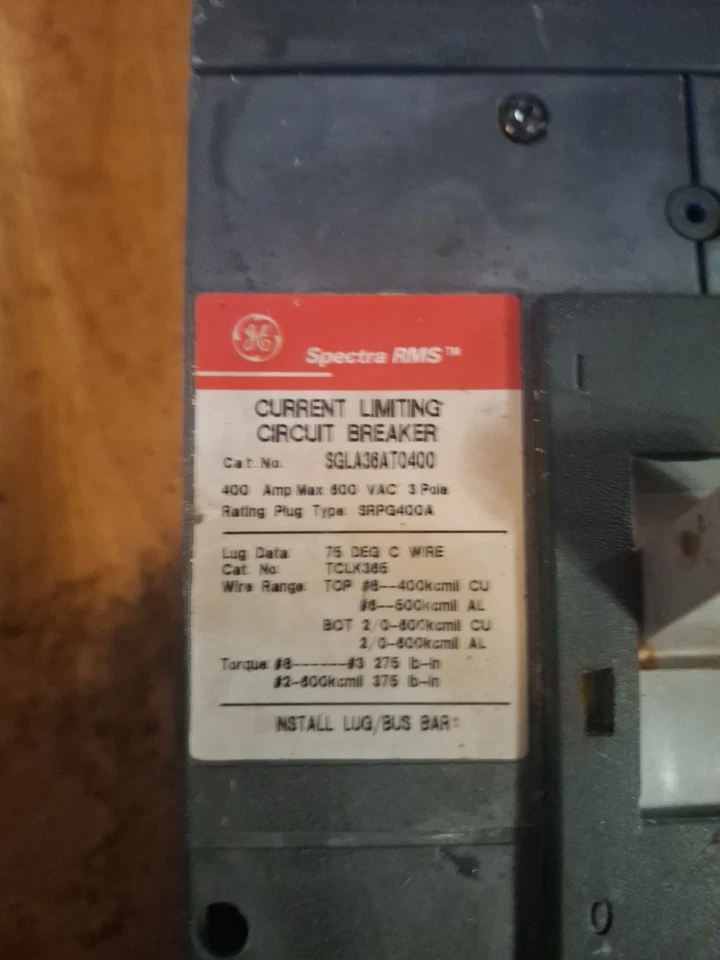 GE Spectra RMS SGLA36AT0400 400A Current Limiting Circuit Breaker with 400A Trip - Image 1 of 4