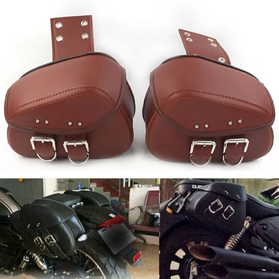 PU Leder Satteltaschen Seitengepäck Werkzeugtasche für Sportster Dyna Brown - Bild 1 von 4