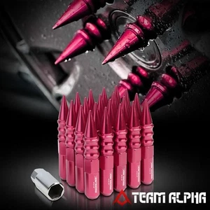 20x 12mmx1.5{OPEN END/SPIKE CAP}Pink Aluminum 123mm Wheel Rim Lug Nut w/Adapter - Picture 1 of 8