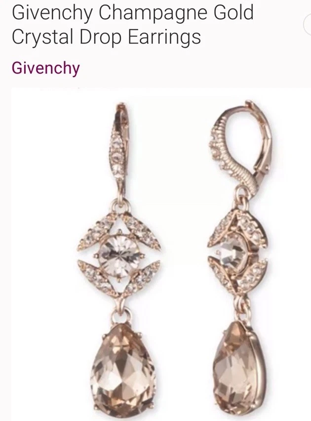✨Lindos Brincos GIVENCHY Champanhe Tom Dourado Cristal Gota Alavanca Traseira Vintage - Imagem 1 de 4