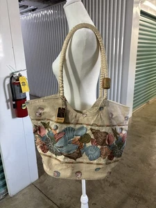 Vintage 90’s Paul Brent Canvas Tote Beach Bag With Beading And Unique Charms - Picture 1 of 8