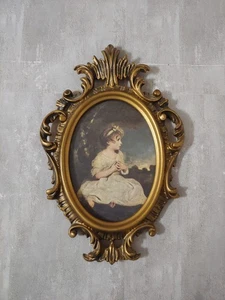 Vintage MCM Ornate 12" Gold Oval Framed Victorian Print Age Of Innocence - Picture 1 of 5