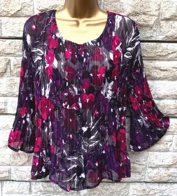 New Ladies Roman Purple/Pink Crinkle Style 3/4 Sleeve Button Up Blouse Top UK 8 - Image 1 of 4