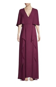 Bcbgmaxazria Flounce Maxi dress 6 Burgundy Gown V Neck Ruffles Sleeves A-Line - Picture 1 of 11