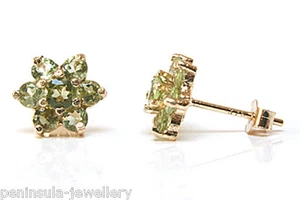 9ct Gold Peridot studs cluster earrings Gift Boxed Made in UK Birthday Gift - Picture 1 of 4