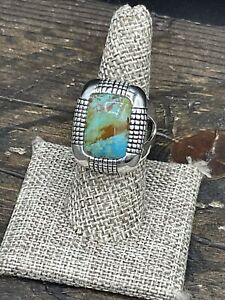 Barse Correa Ring- Turquoise- Leather- Silver Overlay- 8-NWT