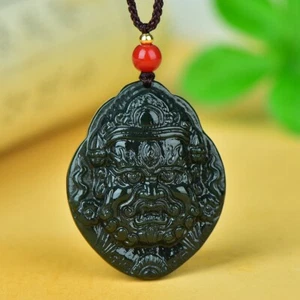 Chinese Gray Jade Hand Carving Mahakala Wrathful Deity Protector Deity Pendant - Picture 1 of 6