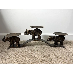 Candle Holder Brass Elephant trio Centerpiece Table Decor Bronze Finish 18" Long - Picture 1 of 7