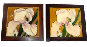 Ceramic Tile Trivet in Wood Frame White Irises- Trivet or Wall Decor- Set of 2 - Picture 1 of 11