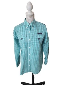 Camisa para mujer Simply Southern ventilada verde azulado a cuadros de guinga con botones mediana - Imagen 1 de 8