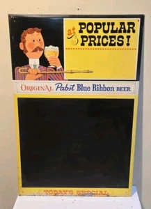 Vintage Pabst Blue Ribbon Beer Menu Board Metal Sign W/ Beer Guy Graphics 26x17 - Picture 1 of 5