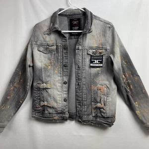 JORDAN CRAIG Denim Jacket Boys 16 Trucker Distressed Paint Splatter Ripped Gray - Picture 1 of 12