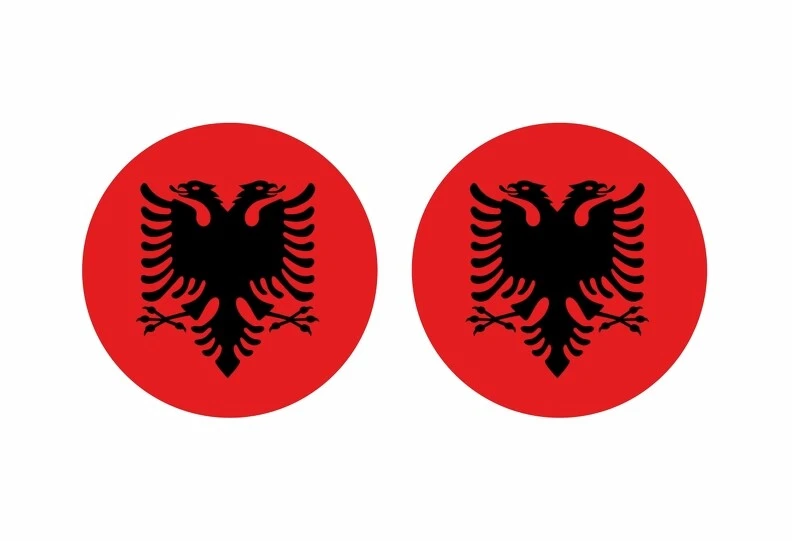 2x autocollant sticker rond cocarde drapeau albanie albanais