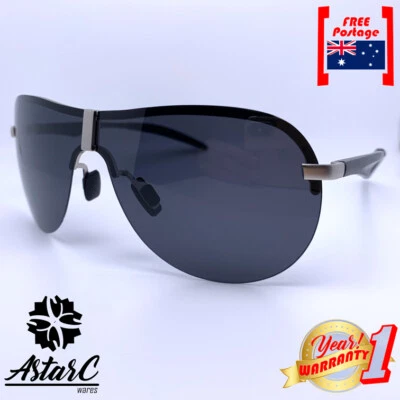 Black Shield Cycling Metal Polarised Sunglasses Men/Women/Unisex - AstarC Wares - Image 1 of 4