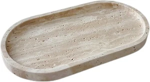 SAIDKOCC Marble Oval Handmade Tray Ornaments Vintage Beige Travertine - Picture 1 of 12