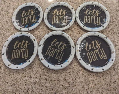 Plato Papel 7" Lote De 48 Platos De Cumpleaños Oro "Vamos De Fiesta". Foto 1 de 4