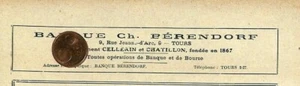 TOURS ( 37 ) BANQUE BÉRENDORF / TOUTE PETITE PUBLICITÉ ADVERTISING 1923 - Bild 1 von 1