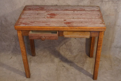 1930's 1940's Childs Desk Repurposed with Barn Wood Top Pole Marker Nails Cover