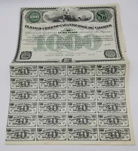 CHILE Acción BANCO CHILENO GARANTIZADOR DE VALORES 1000 Pesos - Picture 1 of 3