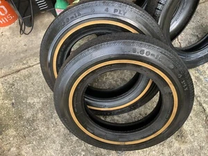 Pair (2) Atlas Cushionaire Tires 5.60-15 Vintage Classic Car  NOS White Stripe - Picture 1 of 4