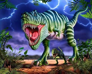 35" Digital Fabric Panel - David Textiles Dinosaur Tyrannosaurus Rex T-Rex - Picture 1 of 1