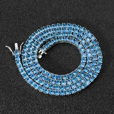 3mm to 5mm Round Cut Lab-Created Aquamarine Tennis Necklace 925 Sterling Silver - Image 1 of 4