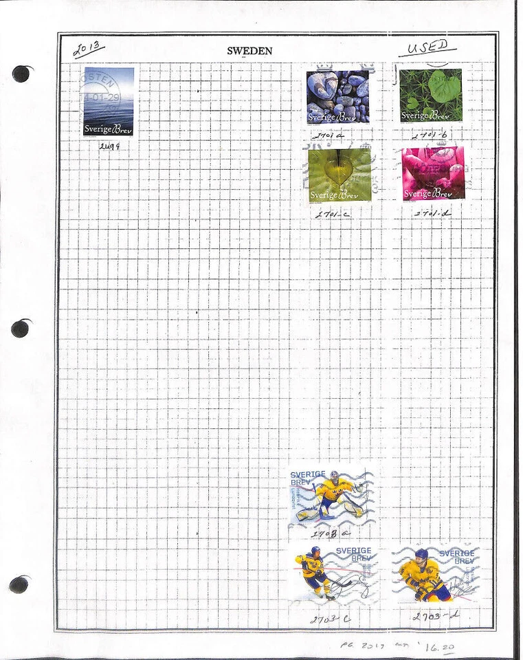 Suecia, sello postal, #2699..2703 usado, 2013 hockey, corazones Foto 1 de 1